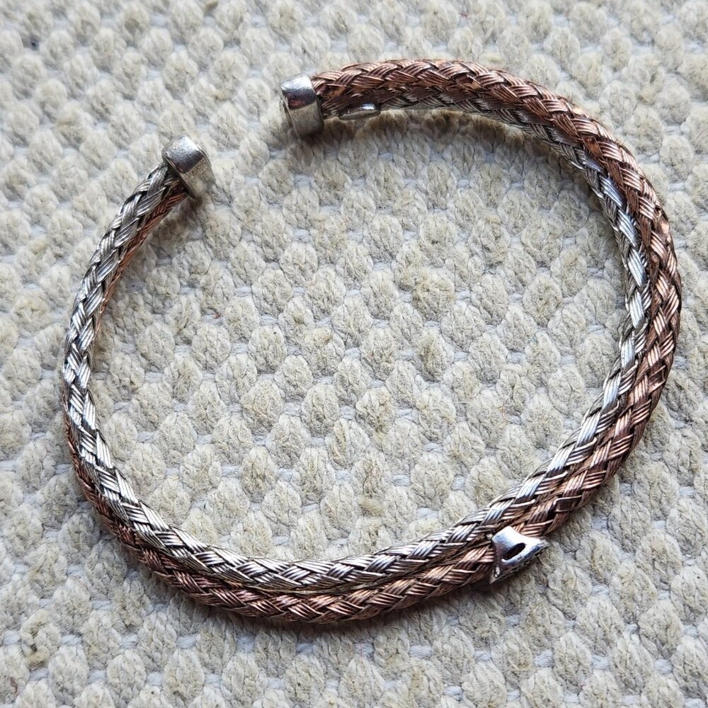 Dyadema Designer 925 Sterling Silver Copper Braided Cuff Bracelet Made in Italy